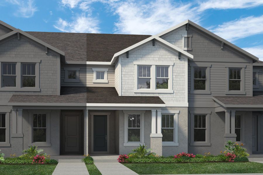 Representative exterior photo of a completed home built from the Edison by Rockwell Homes in Harvest at Ovation - Townhomes, Winter Garden, FL (Image 36). Representative exterior photo of a completed home built from the Edison by Rockwell Homes in Harvest at Ovation - Townhomes, Winter Garden, FL (Image 36).
