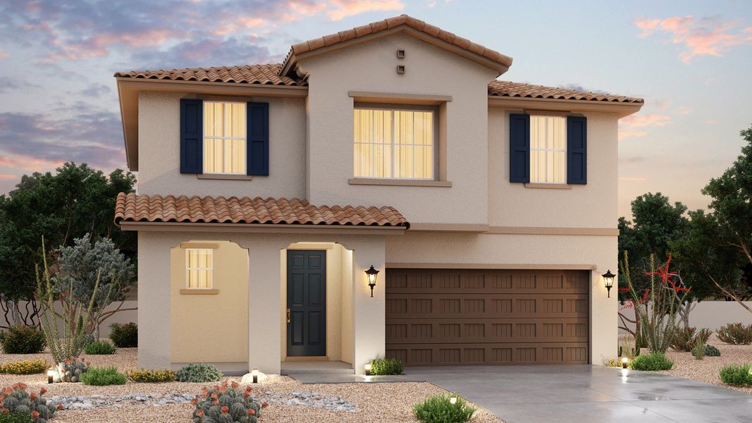 Representative exterior photo of a completed home built from the Lavender -Castillo by Brightland Homes in Castillo at Anderson Parc, Buckeye, AZ (Image 1). Representative exterior photo of a completed home built from the Lavender -Castillo by Brightland Homes in Castillo at Anderson Parc, Buckeye, AZ (Image 1).
