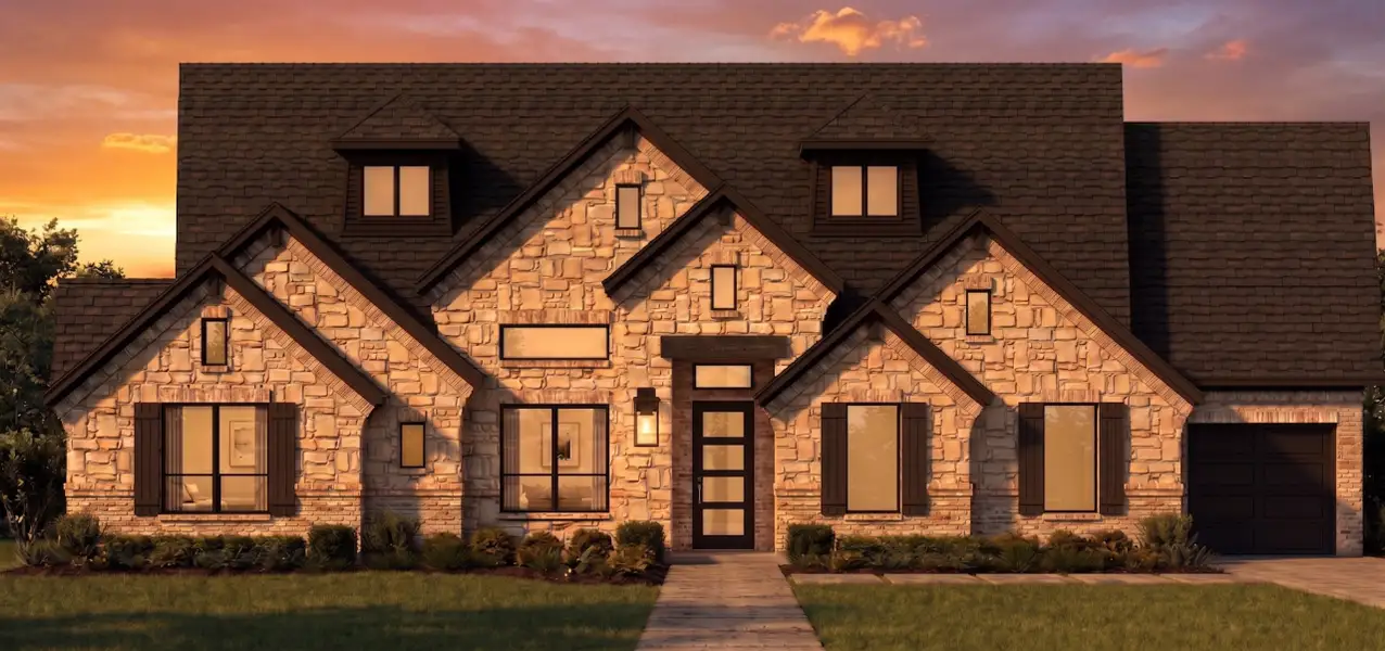 Front exterior of a new home in Talbott Estates, Howe, TX, highlighting curb appeal (Image 2). Front exterior of a new home in Talbott Estates, Howe, TX, highlighting curb appeal (Image 2).