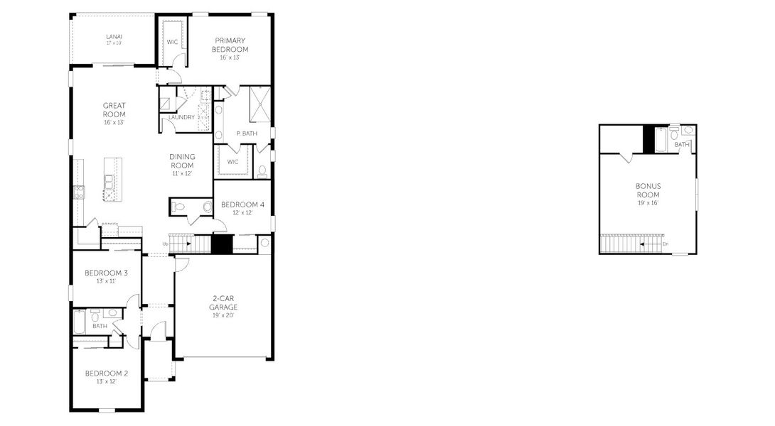 2D floor plan layout for the Ravenna II - Single Family Homes by Dream Finders Homes in Seaire Phase Two, Palmetto, FL (Image 3).