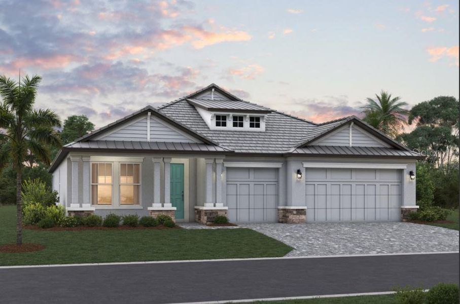 Front exterior of a new home in Cassata Lakes, Nokomis, FL, highlighting curb appeal (Image 1). Front exterior of a new home in Cassata Lakes, Nokomis, FL, highlighting curb appeal (Image 1).