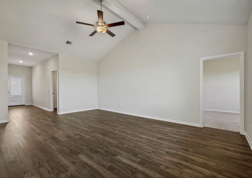 Family room with vaulted ceilings