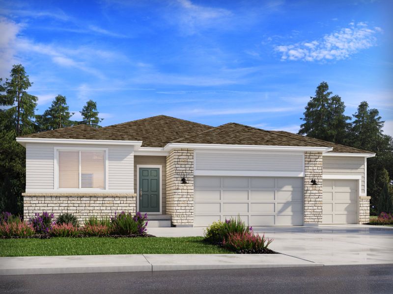 Representative exterior photo of a completed home built from the The Red Feather by Meritage Homes in Paint Brush Hills, Peyton, CO (Image 11).