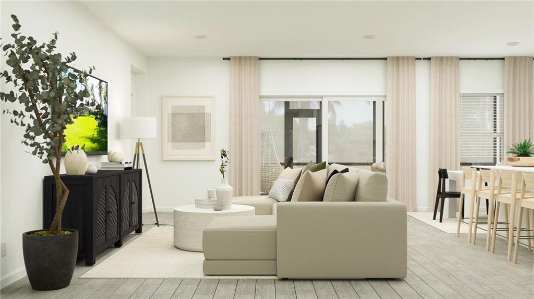 Furnished interior view inside a new home in Trailhead Landing: Trailhead Landing 60s, Alachua (Image 3). Furnished interior view inside a new home in Trailhead Landing: Trailhead Landing 60s, Alachua (Image 3).