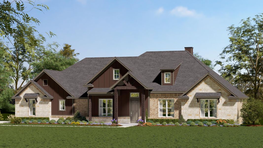 Elevation C with Stone | Concept 2915 at Hidden Creek Estates in Van Alstyne, TX by Landsea Homes