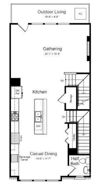 Structural options include: first floor guest suite with full bath, modern linear fireplace in gathering room, shower ledge in owner's bath.