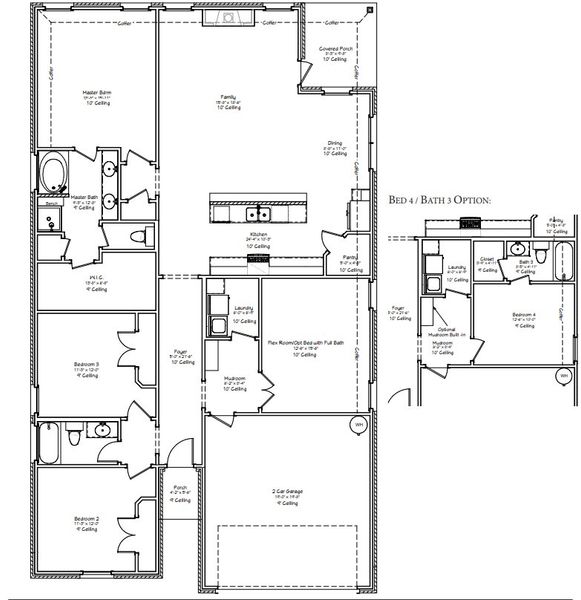 2D floor plan layout for the The Sage by Avonley Homes in Austin's Colony, Bryan, TX (Image 2).