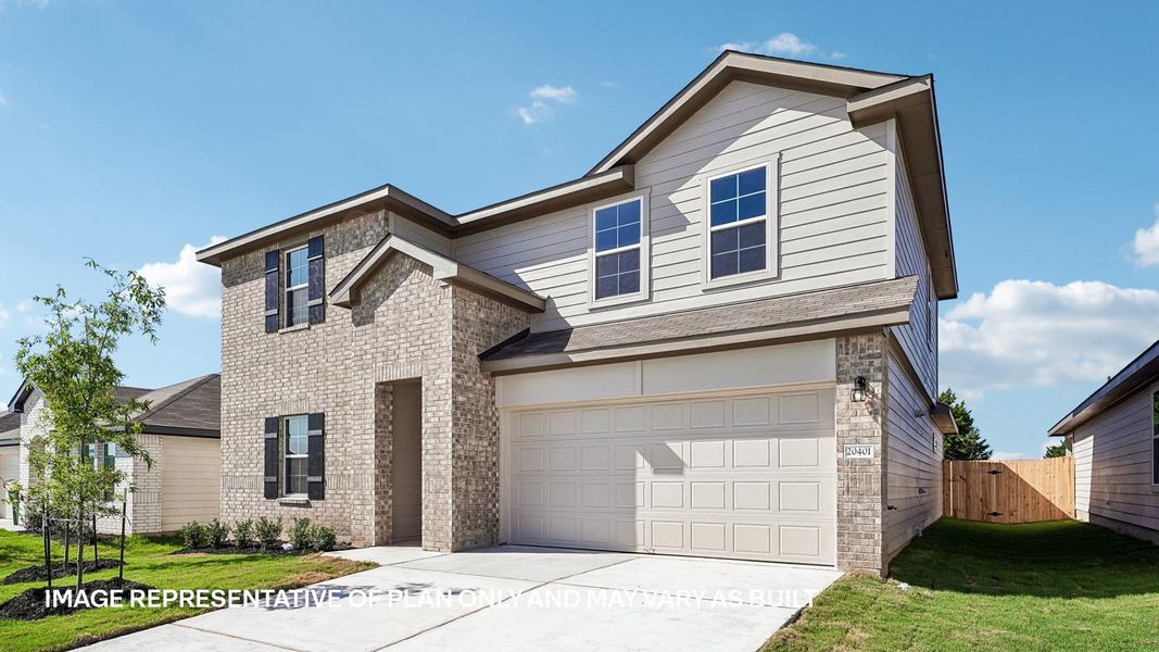 Representative exterior photo of a completed home built from the The Perry by D.R. Horton in Carillon, Manor, TX (Image 2). Representative exterior photo of a completed home built from the The Perry by D.R. Horton in Carillon, Manor, TX (Image 2).