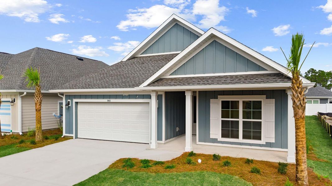 Front exterior of a new home in Breakfast Point East Phase II, Panama City Beach, FL, highlighting curb appeal (Image 2). Front exterior of a new home in Breakfast Point East Phase II, Panama City Beach, FL, highlighting curb appeal (Image 2).
