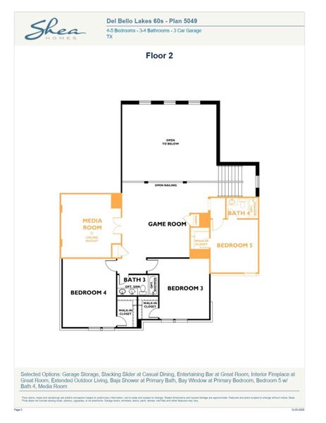 2D floor plan layout of this home in Del Bello Lakes 60', Manvel, TX (Image 3).