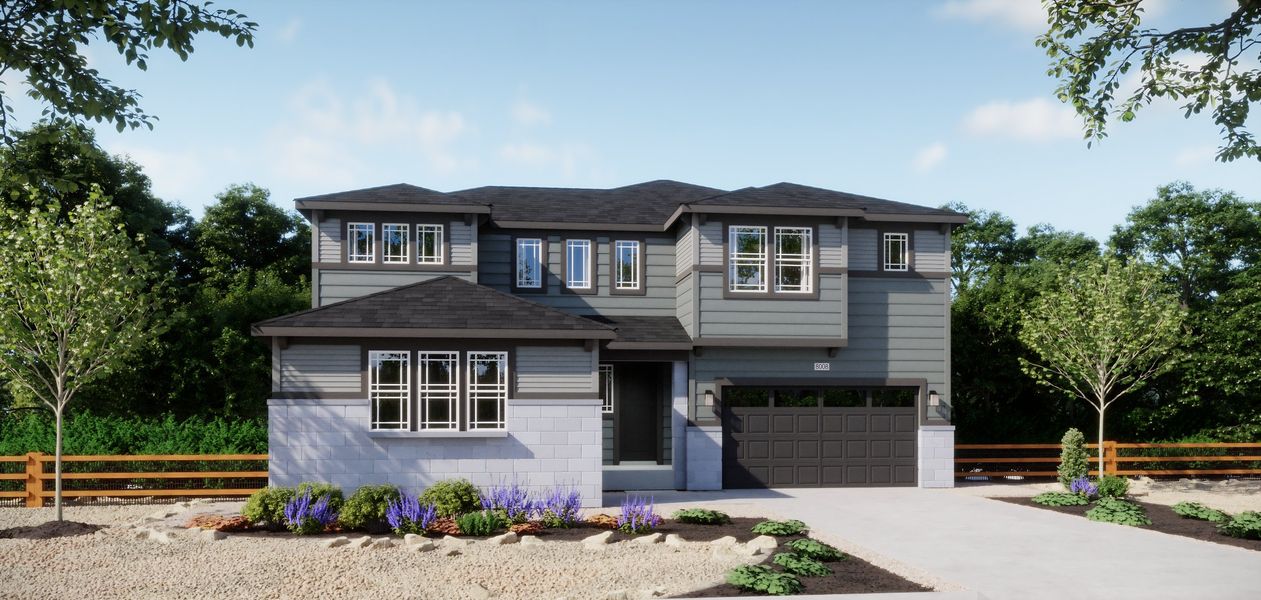 Representative exterior photo of a completed home built from the Plan 5005 by New Home Co. in The Estates Collection at Talon Pointe, Thornton, CO (Image 2).