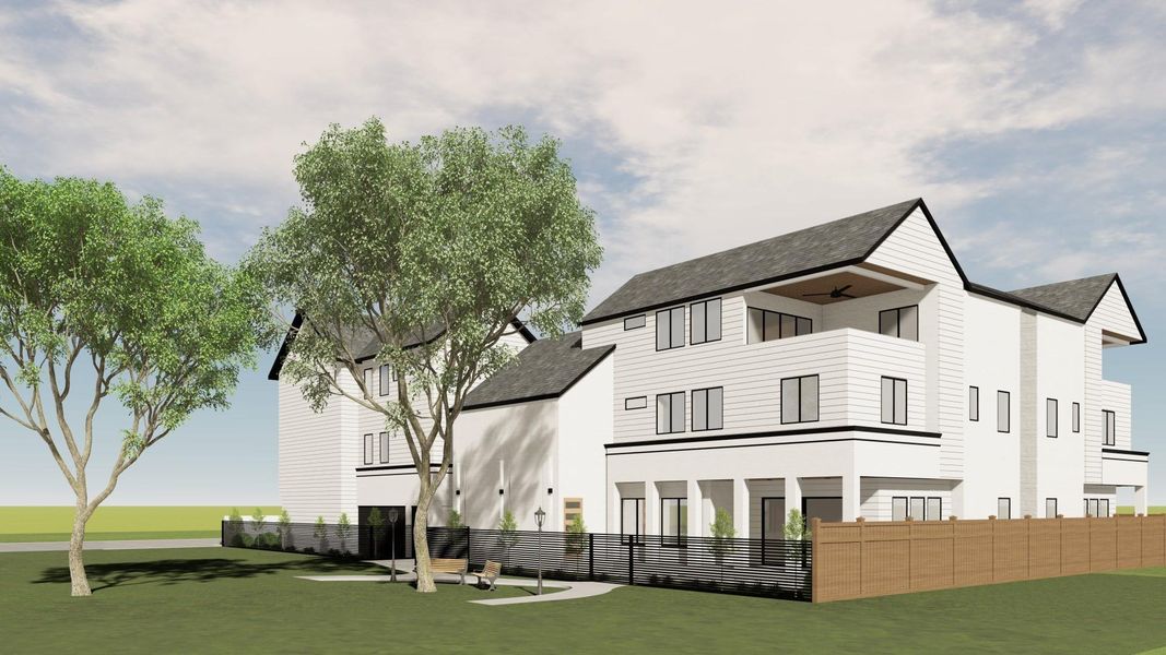 Virtual Rendering of the 4-unit patio community. Finishes are subject to change from renderings.