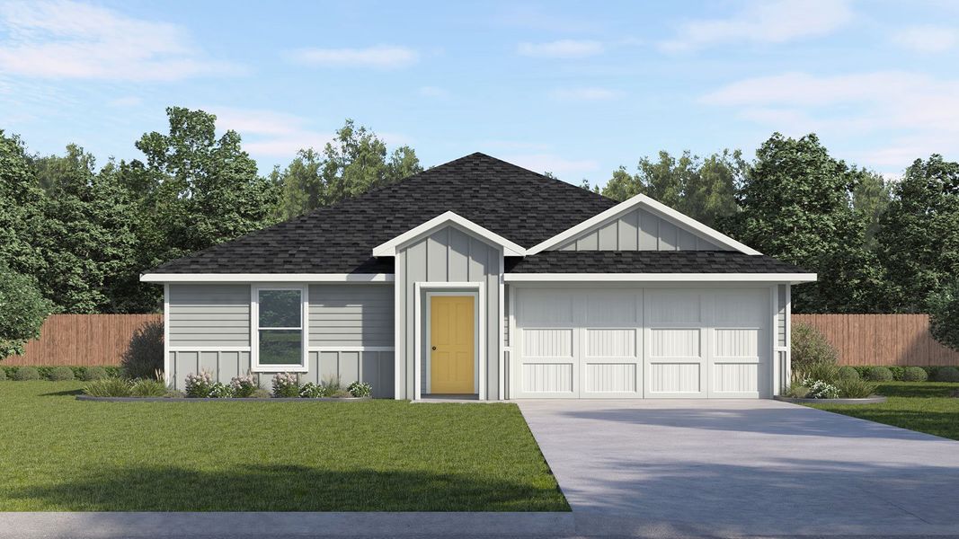 Representative exterior photo of a completed home built from the The Bailey by D.R. Horton in Swenson Heights, Seguin, TX (Image 1). Representative exterior photo of a completed home built from the The Bailey by D.R. Horton in Swenson Heights, Seguin, TX (Image 1).