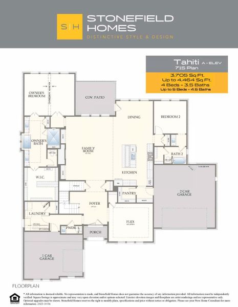 2D floor plan layout for the Tahiti by Stonefield Homes in Heath Golf and Yacht Club, Rockwall, TX (Image 5).