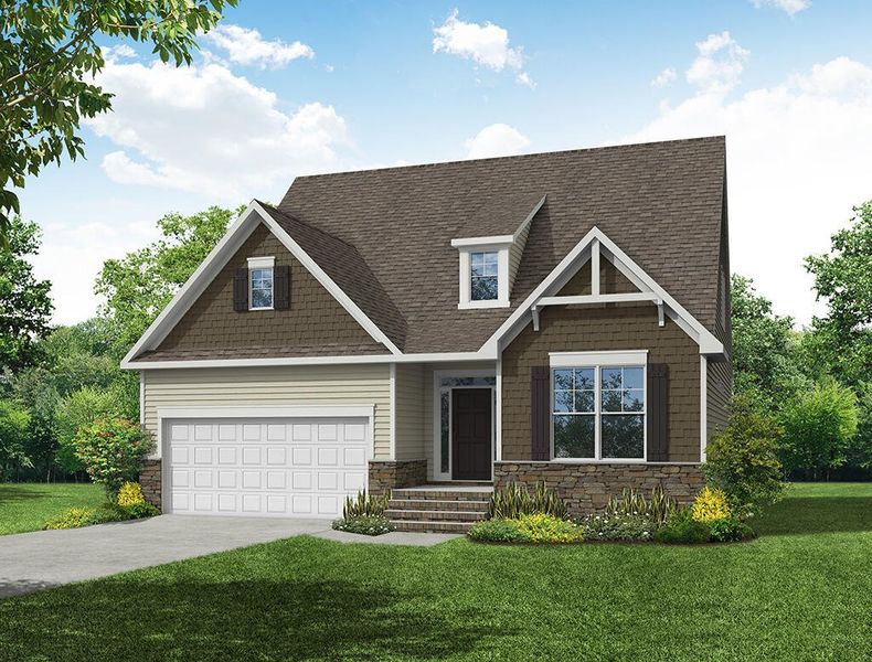 Representative exterior photo of a completed home built from the Amelia by Eastwood Homes in Enclave at Riverdale, Huntersville, NC (Image 5).