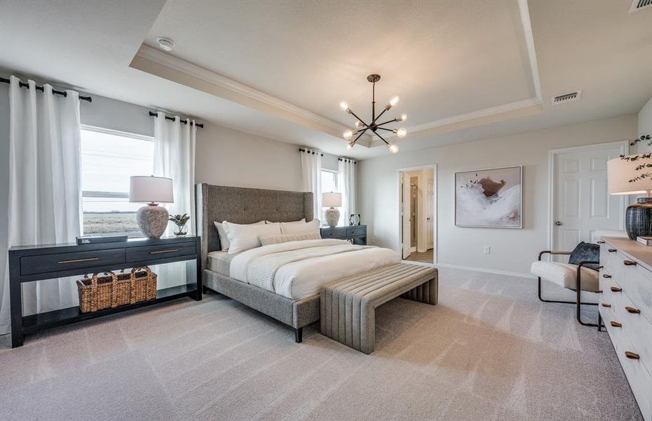 Spacious owner's suite highlighted by large windows and an exquisite tray ceiling *Model representation
