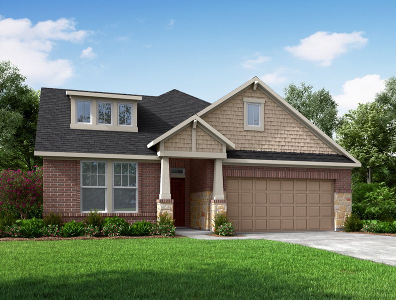 Representative exterior photo of a completed home built from the Mckinney by Beazer Homes in Bridgeland: Heritage Collection, Cypress, TX (Image 18). Representative exterior photo of a completed home built from the Mckinney by Beazer Homes in Bridgeland: Heritage Collection, Cypress, TX (Image 18).