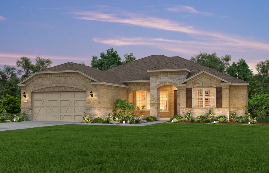 Exterior D, the Napa Valley with stone accents, shutters, covered front porch, and 2-car garage