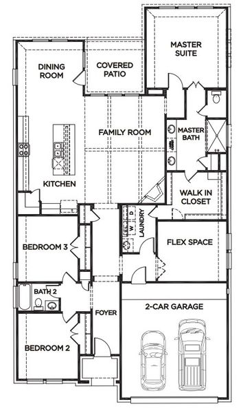 2D floor plan layout for the The Austin by McKinley Homes in River Ranch Meadows, Dayton, TX (Image 2).