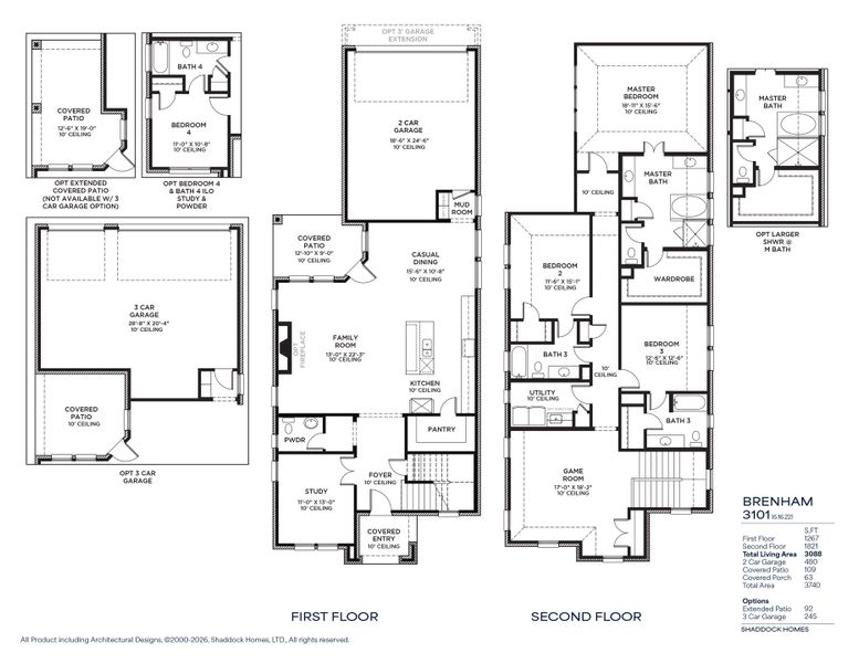 2D floor plan layout for the Brenham - SH 3101 by Shaddock Homes in Light Farms Brenham - 40' Lots, Celina, TX (Image 3).