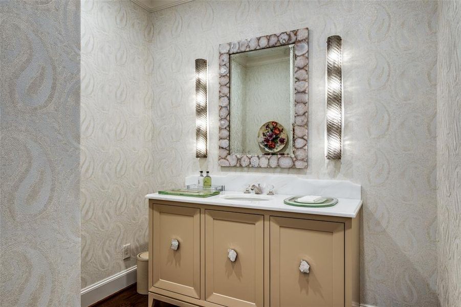 Beautiful powder bath with elegant finishes