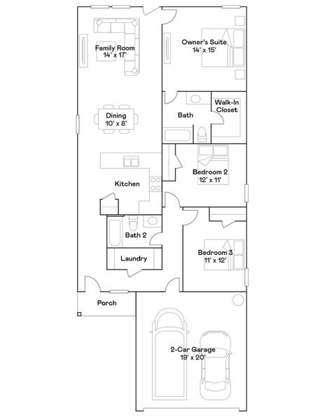 2D floor plan layout of this home in Valor Park: Cottage Collection, Bay City, TX (Image 3).