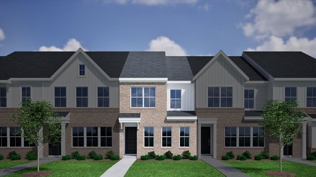 Front exterior of a new home in Renaissance at White Oak, Garner, NC, highlighting curb appeal (Image 1). Front exterior of a new home in Renaissance at White Oak, Garner, NC, highlighting curb appeal (Image 1).