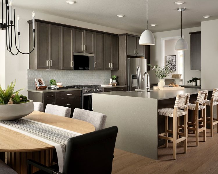 Furnished interior view inside a new home in Painted Prairie, Aurora (Image 4). Furnished interior view inside a new home in Painted Prairie, Aurora (Image 4).