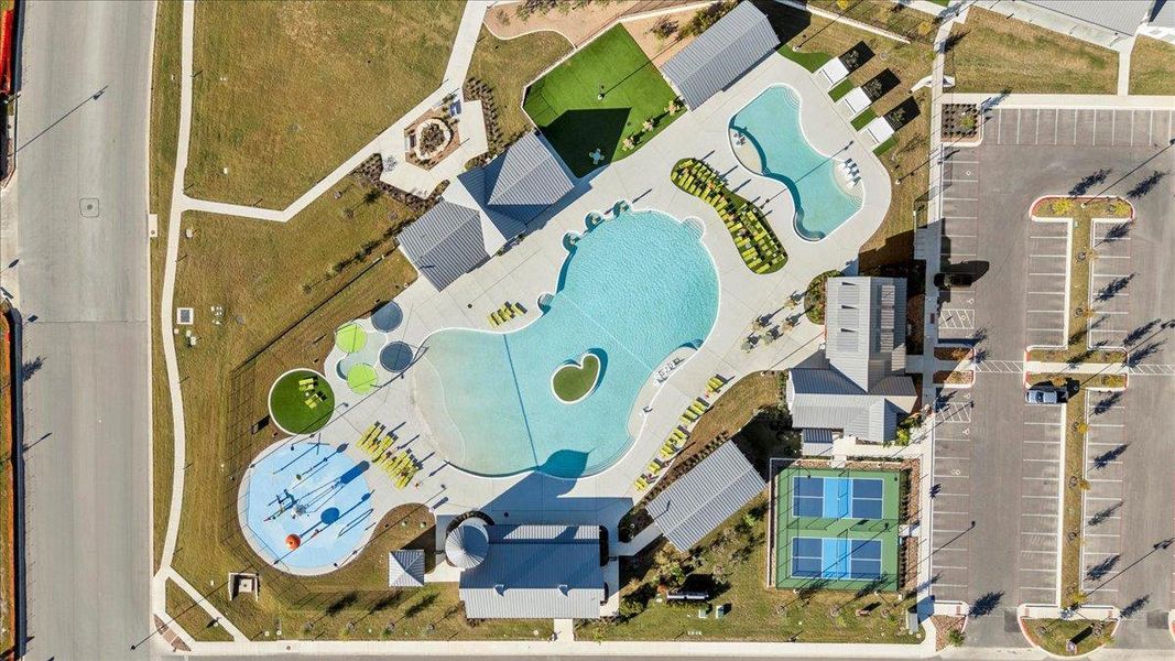 Bird's eye view of a pool area Bird's eye view of a pool area