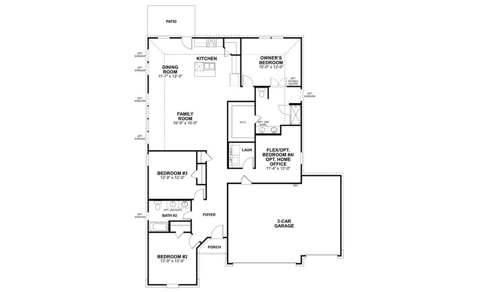 2D floor plan layout for the Ellsworth by M/I Homes in Hickory Ridge, Elmendorf, TX (Image 3).