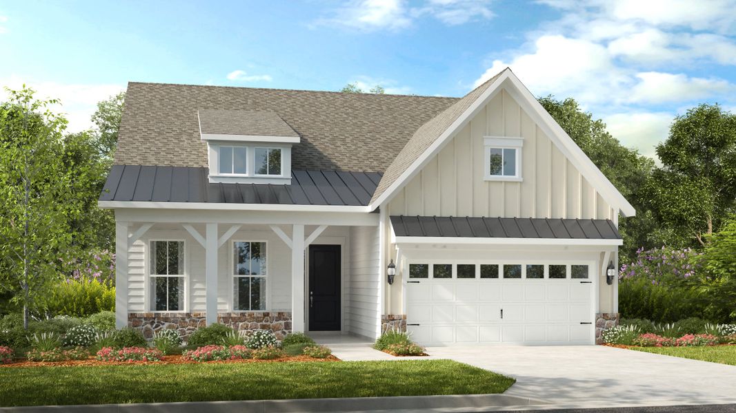Representative exterior photo of a completed home built from the Pembrooke by Taylor Morrison in Esplanade at Northgate, Indian Trail, NC (Image 1).