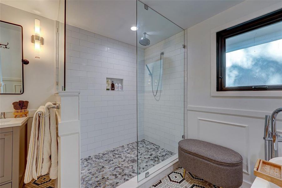 Luxurious walk-in shower with custom finishes. 94 San Saba St Austin TX 78702 MLS# 7207900