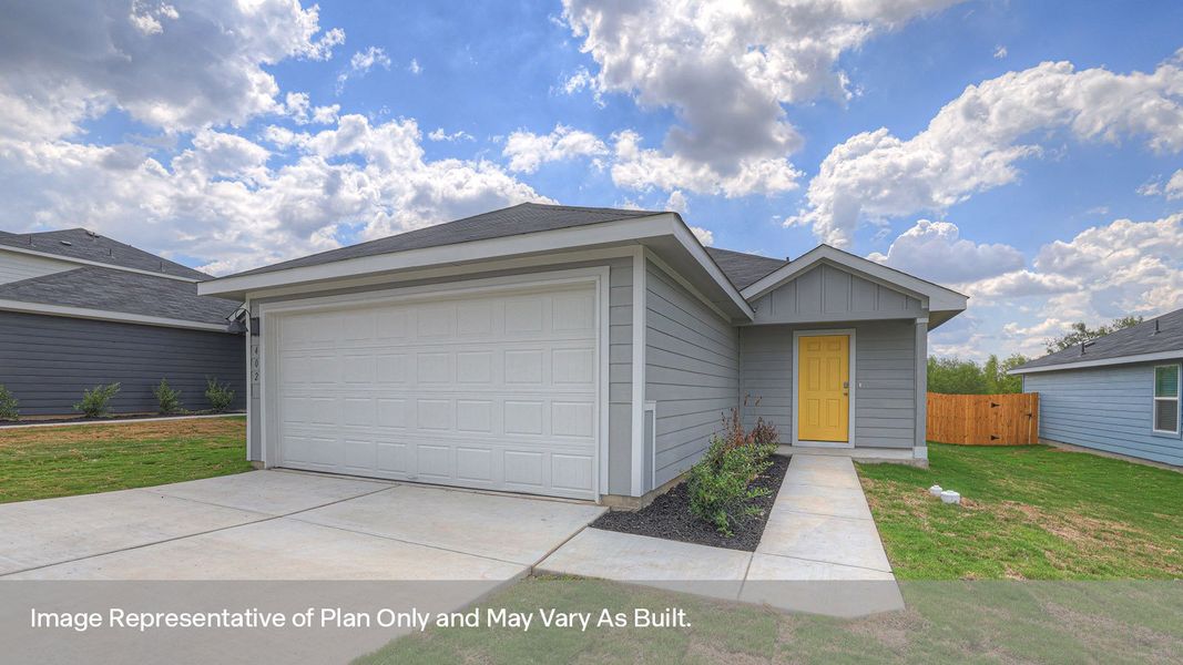 Front exterior of a new home in Ladera, Luling, TX, highlighting curb appeal (Image 2). Front exterior of a new home in Ladera, Luling, TX, highlighting curb appeal (Image 2).