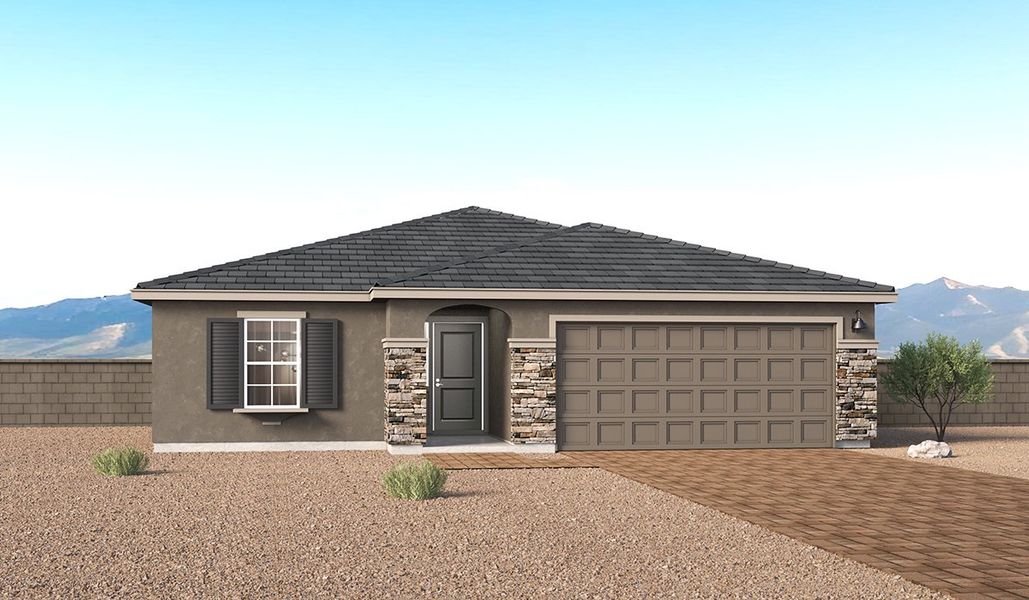 Representative exterior photo of a completed home built from the Mariposa - C40M by D.R. Horton in Entrada Del Toro at Rancho Sahuarita, Sahuarita, AZ (Image 4). Representative exterior photo of a completed home built from the Mariposa - C40M by D.R. Horton in Entrada Del Toro at Rancho Sahuarita, Sahuarita, AZ (Image 4).