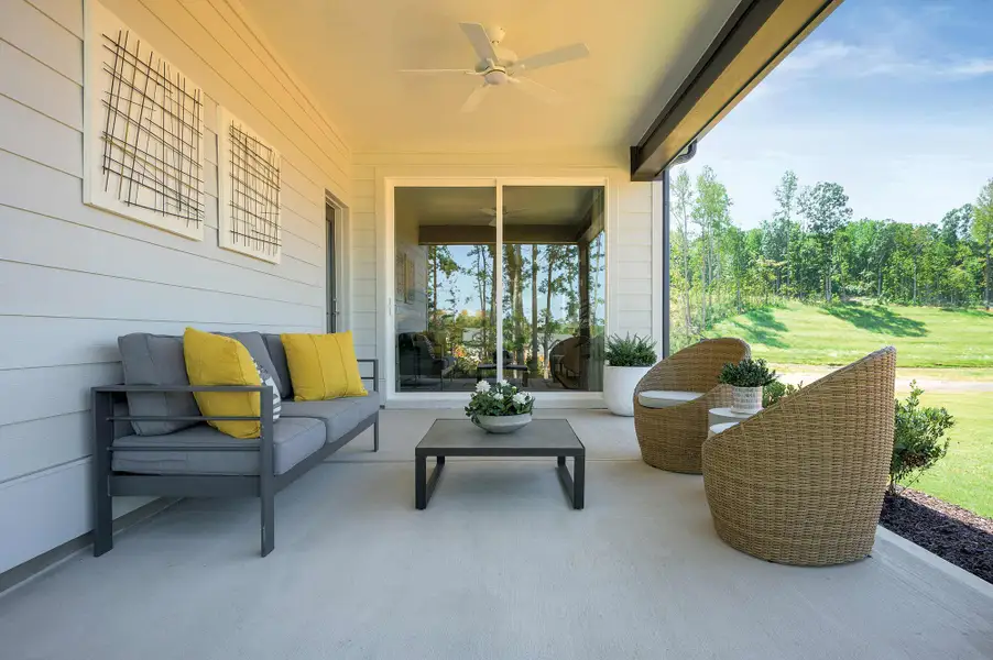 Exterior details and patio area of a home in Encore at Chatham Park – Villa Series, Pittsboro (Image 3). Exterior details and patio area of a home in Encore at Chatham Park – Villa Series, Pittsboro (Image 3).