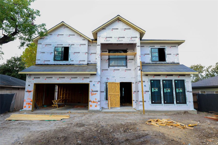 *Construction Progress Photo taken 11/20/25*. Home is built on a pier & beam foundation, providing exceptional stability, durability, and ease of maintenance. Exterior materials include Brick, Stucco & Siding. All windows are high end ANDERSEN WINDOWS.