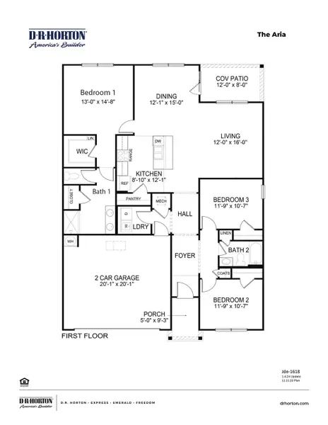 2D floor plan layout for the ARIA by D.R. Horton in Dove Crossing, Conway, SC (Image 2). 2D floor plan layout for the ARIA by D.R. Horton in Dove Crossing, Conway, SC (Image 2).