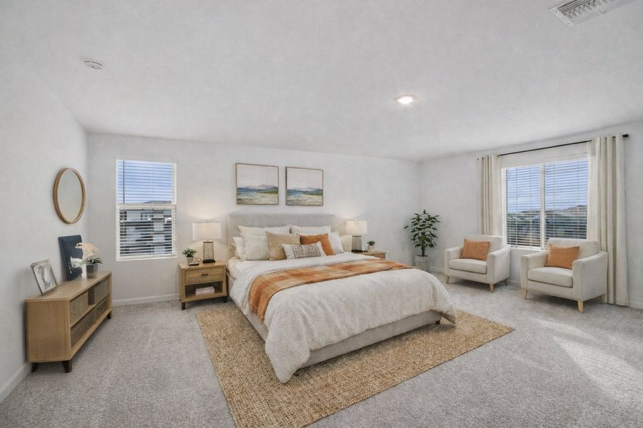 Primary suite. Virtually staged. Options and finishes may vary.