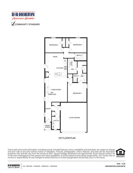 2D floor plan layout for the Vancouver by D.R. Horton in Wildcat Ranch, Crandall, TX (Image 3).