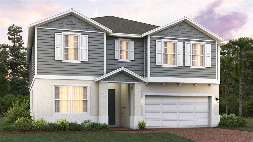 Front exterior of a new home in Trinity Gardens, Deland, FL, highlighting curb appeal (Image 1).