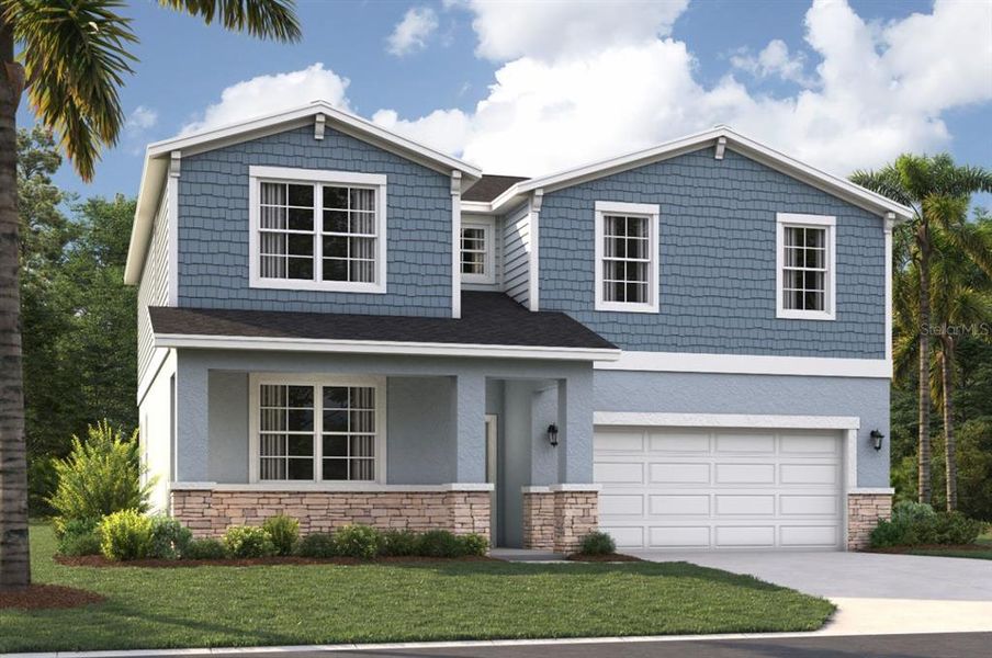 Front exterior of a new home in Sunset Lakes Estates, Mascotte, FL, highlighting curb appeal (Image 1). Front exterior of a new home in Sunset Lakes Estates, Mascotte, FL, highlighting curb appeal (Image 1).