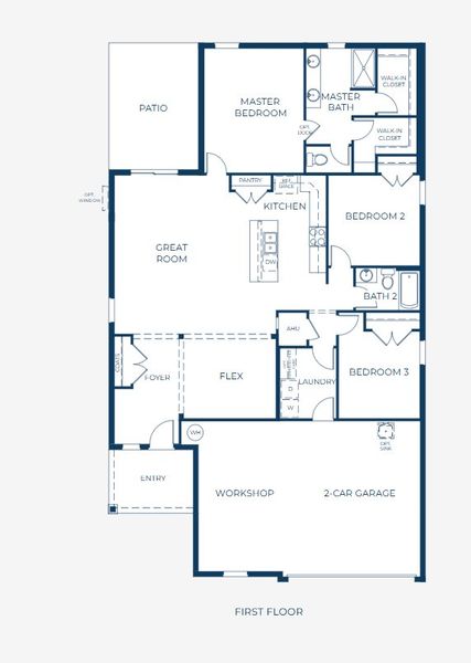 2D floor plan layout for the Ashton by Maronda Homes in Seminole Bend, Pensacola, FL (Image 3).