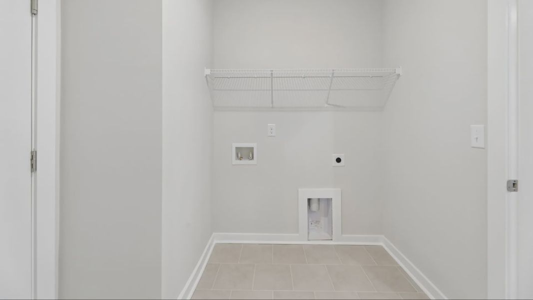 Dedicated laundry room with ventilated shelf