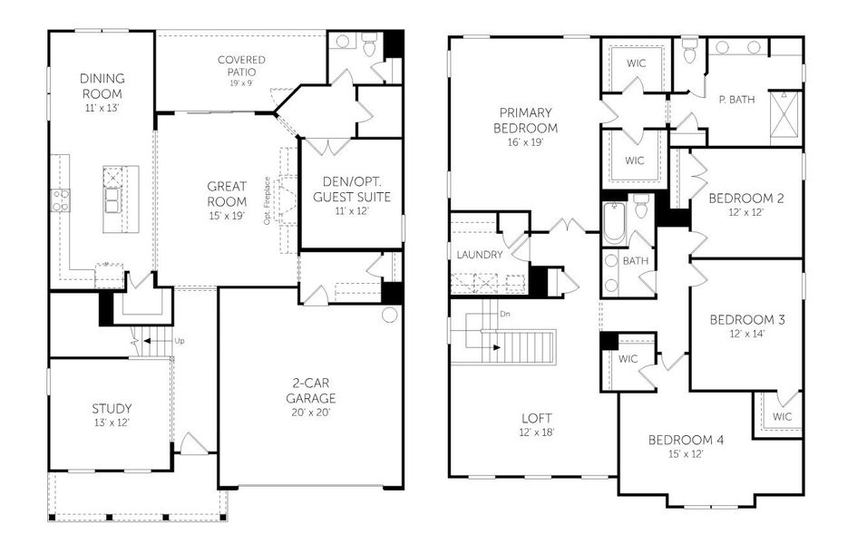 2D floor plan layout for the Fletcher - Crest Series by Dream Finders Homes in Knightdale Station, Knightdale, NC (Image 3).