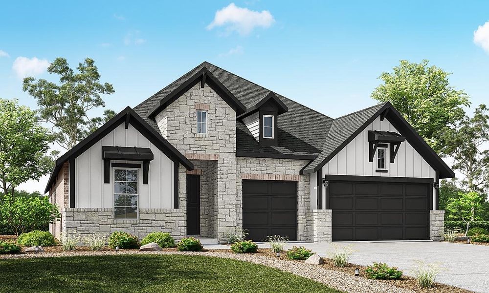 Representative exterior photo of a completed home built from the Bergamot by Caldwell Homes in Chambers Creek, Willis, TX (Image 1). Representative exterior photo of a completed home built from the Bergamot by Caldwell Homes in Chambers Creek, Willis, TX (Image 1).