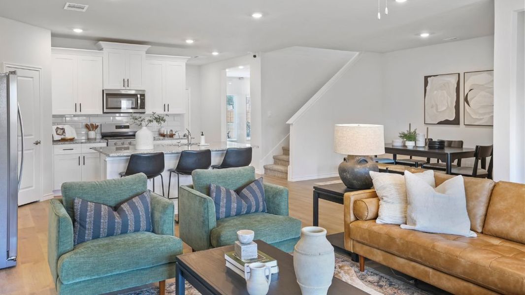 Furnished interior view inside a new home in Prairie Oaks, Oak Point (Image 9). Furnished interior view inside a new home in Prairie Oaks, Oak Point (Image 9).