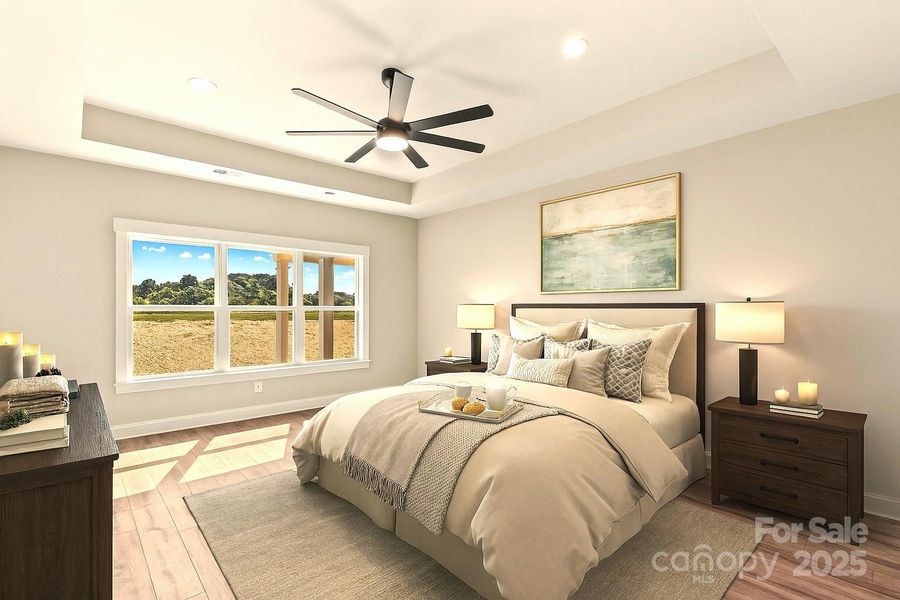 Main Bedroom with lots of light & Tray ceiling.