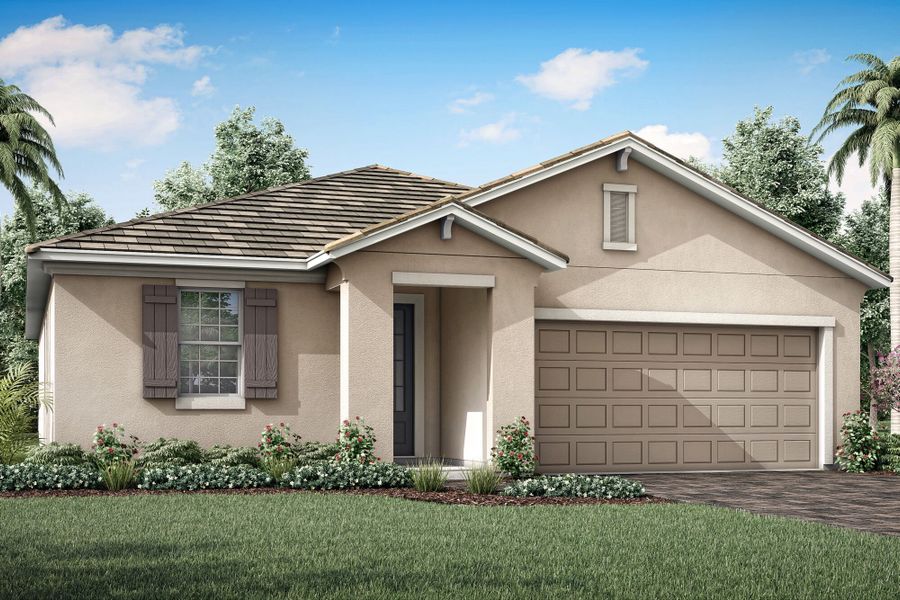 Representative exterior photo of a completed home built from the Cascades II by Mattamy Homes in Sunstone Lakeside at Wellen Park, Venice, FL (Image 5).