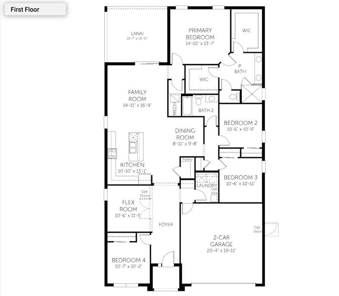 2D floor plan layout for the Poinciana - Single Family Homes by Dream Finders Homes in Brystol North at Wylder, Port St. Lucie, FL (Image 4). 2D floor plan layout for the Poinciana - Single Family Homes by Dream Finders Homes in Brystol North at Wylder, Port St. Lucie, FL (Image 4).
