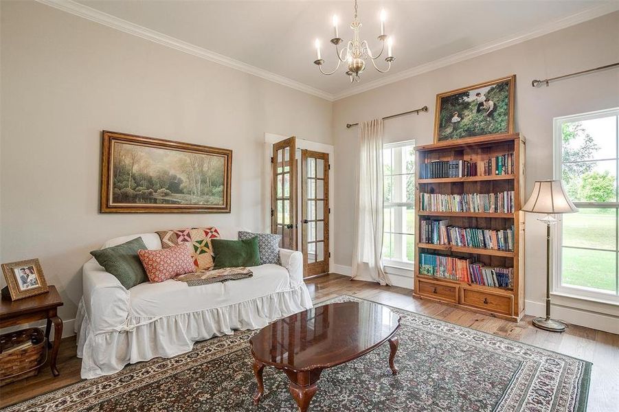 Study off entry with french doors. Study off entry with french doors.